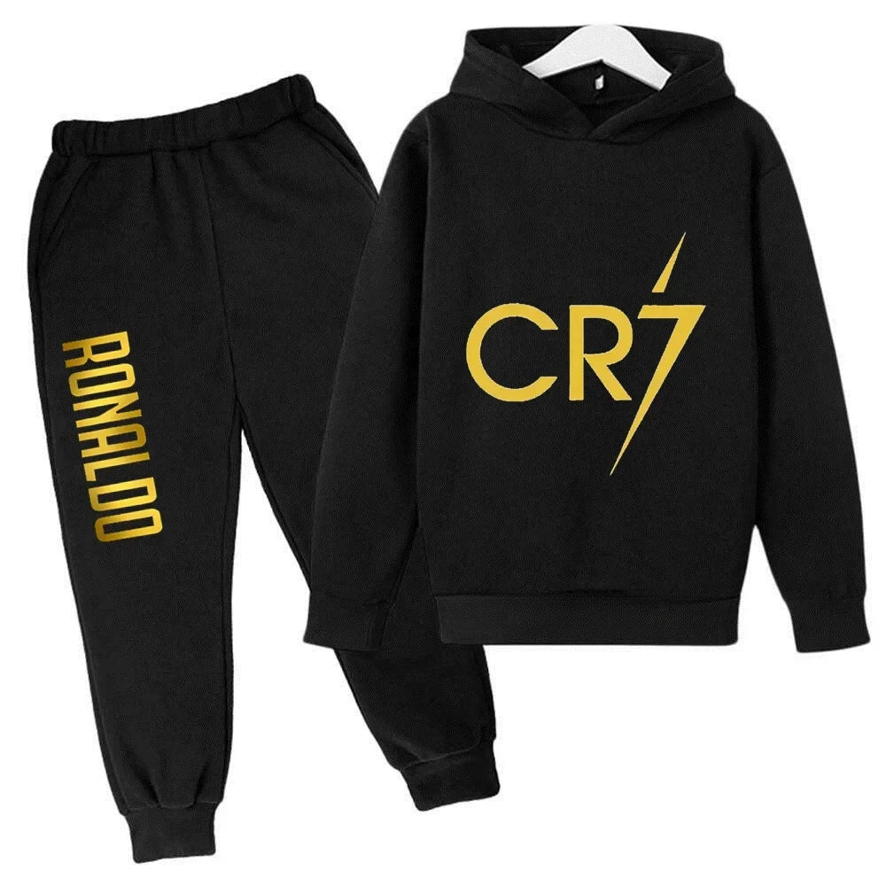 Kids' Ronaldo CR7 Print Hoodie Sweatshirt Pants Two-Piece Set