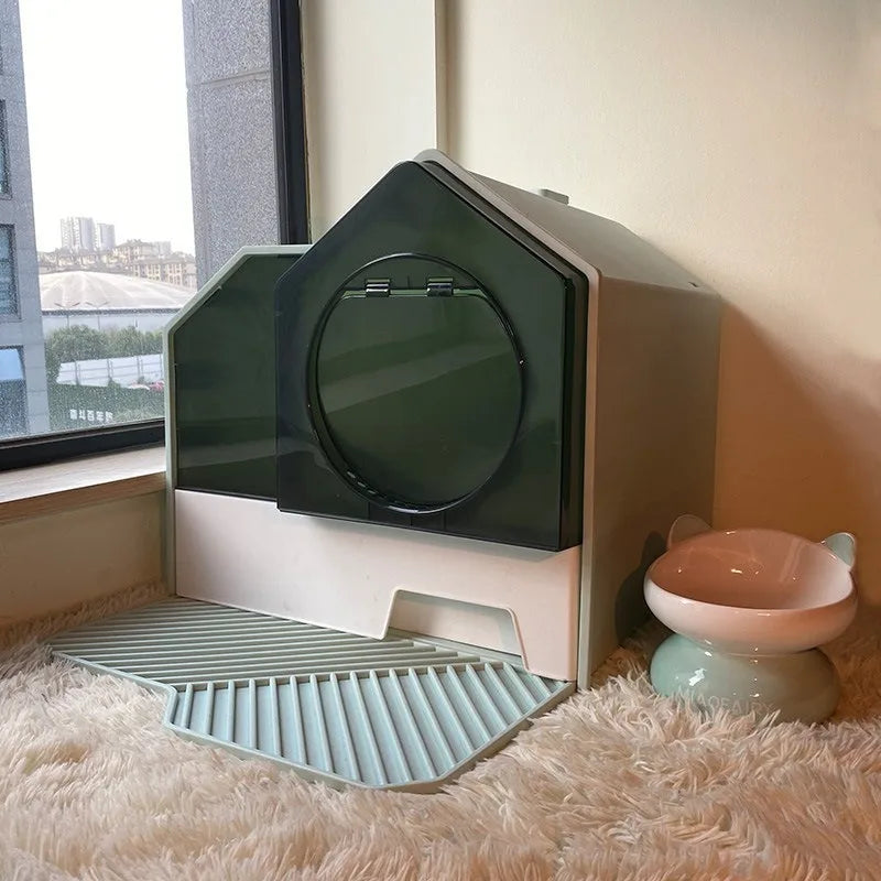 Fully Enclosed Cat Litter Box and Odor Barrier Drawer Pan