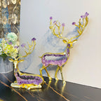 Golden Deer Crystal Figurine and Amethyst Statue