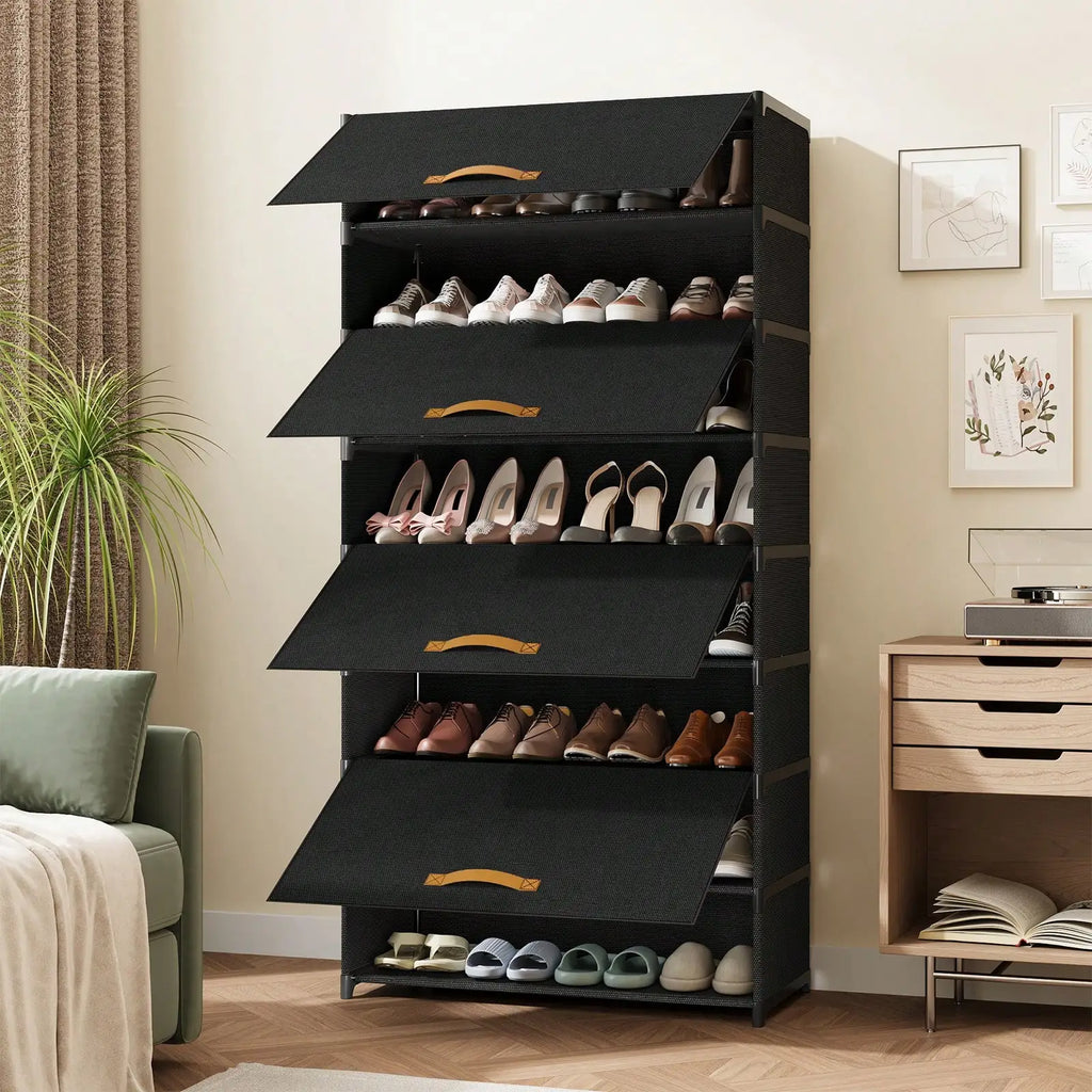 Tier Shoe Storage Cabinet with Dustproof Flip Doors