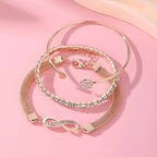 Women's Fashion Elegant Crystal Rhinestone Heart Cuff Bracelet Set