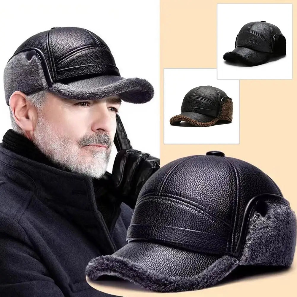 Unisex Winter PU Leather Thermal Earmuff Flat Cap