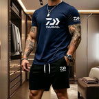 Men's Casual Round Neck T-Shirt and Drawstring Shorts Set