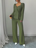Women's Square Neck Blazer Wide Leg Pants Suit