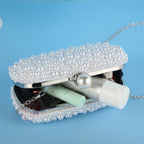 Handmade Beaded Evening Clutch Bag with Artificial Pearls and Chain