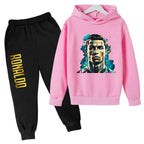 Kids' Ronaldo CR7 Print Hoodie Sweatshirt Pants Two-Piece Set
