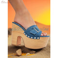 Chunky High Heel Platform Sandals with Front Buckle Strap