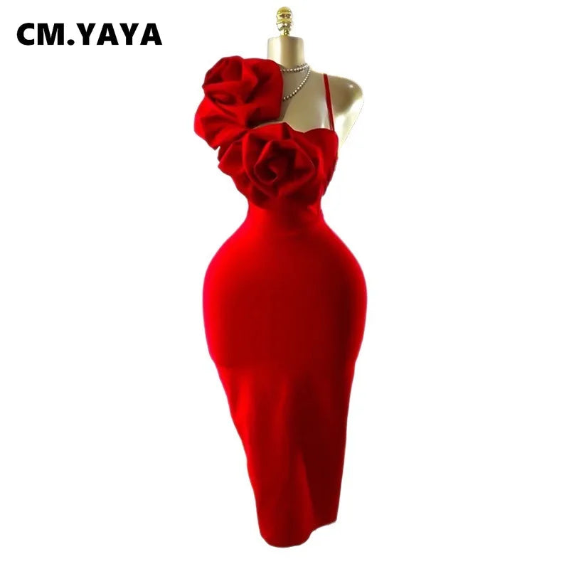 Women's Floral Applique Sleeveless Midi Evening Dress