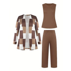 Women's Printed Cardigan Tank Top Pants Three-Piece Set