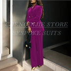 Women's Double Breasted Velvet Blazer Pants Suit