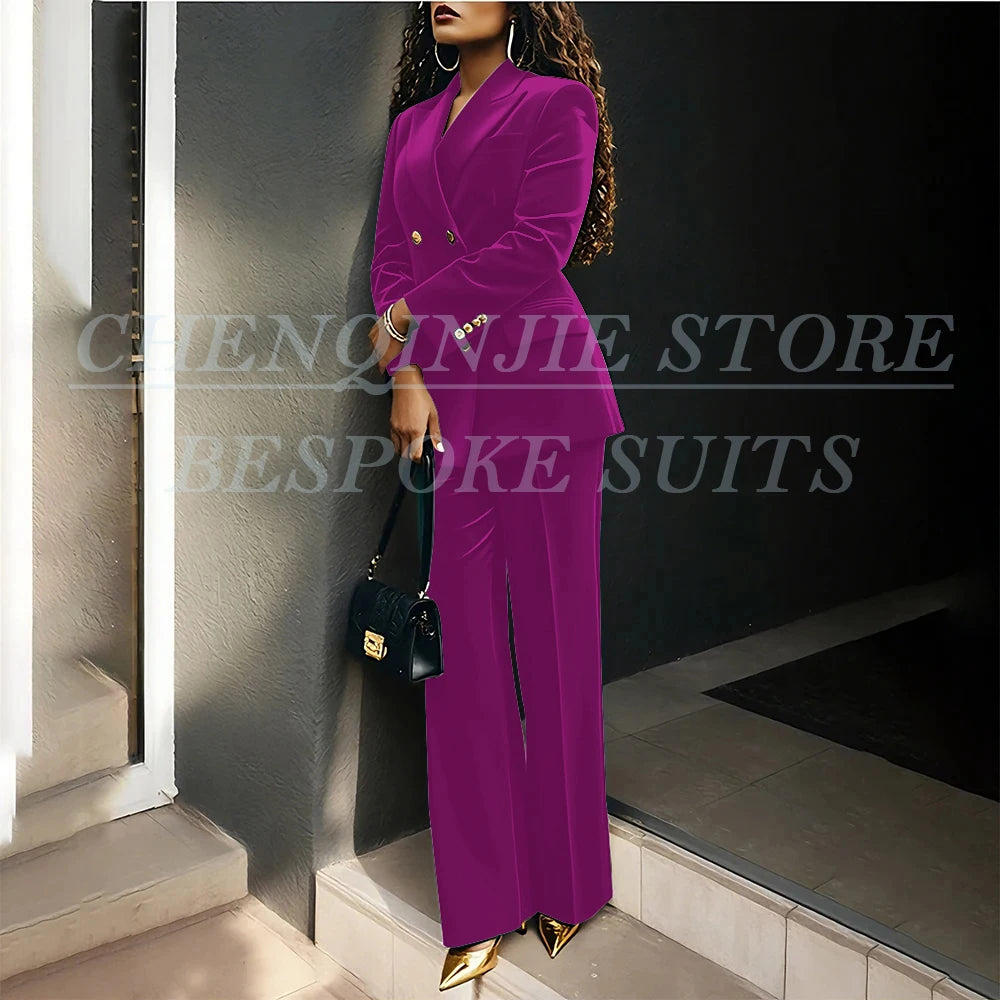 Women's Double Breasted Velvet Blazer Pants Suit