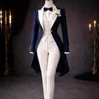 Women's Single Button Tailored Blazer Vest and Pants Suit Set