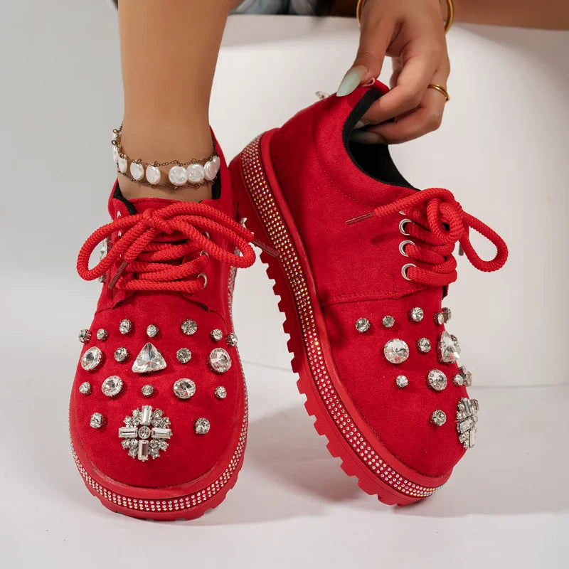 Women's Crystal Decoration Non-Slip Platform Casual Shoes