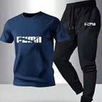 Men's Pattern Print T-Shirt and Drawstring Pants Set