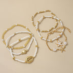Women's Fashion Bohemian Shell Starfish Stacked Pearl Bead Bracelet Set