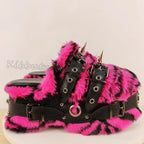 Women's Furry Platform Rivet Sandals Thick Bottom Punk Rock Slippers