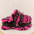 Women's Rivet Platform Furry Slippers Round Toe Thick Bottom Sandals
