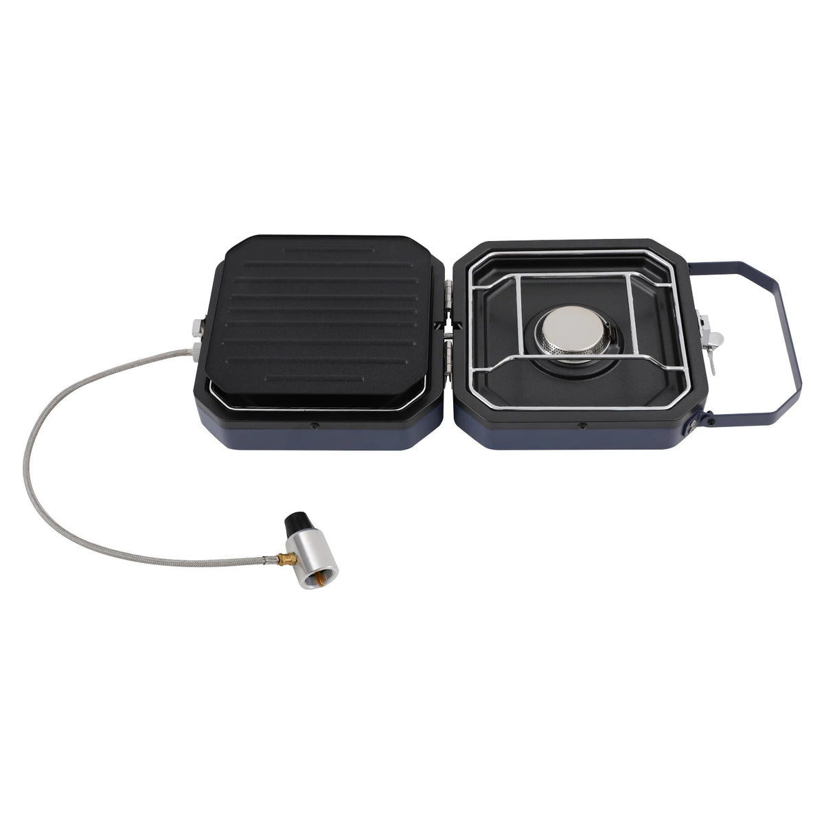 Folding 2-Burner Camping Gas Stove with Non-Stick Grill Pan