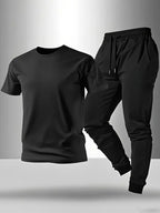 Men's Casual Print Round Neck T-Shirt and Sports Pants Set