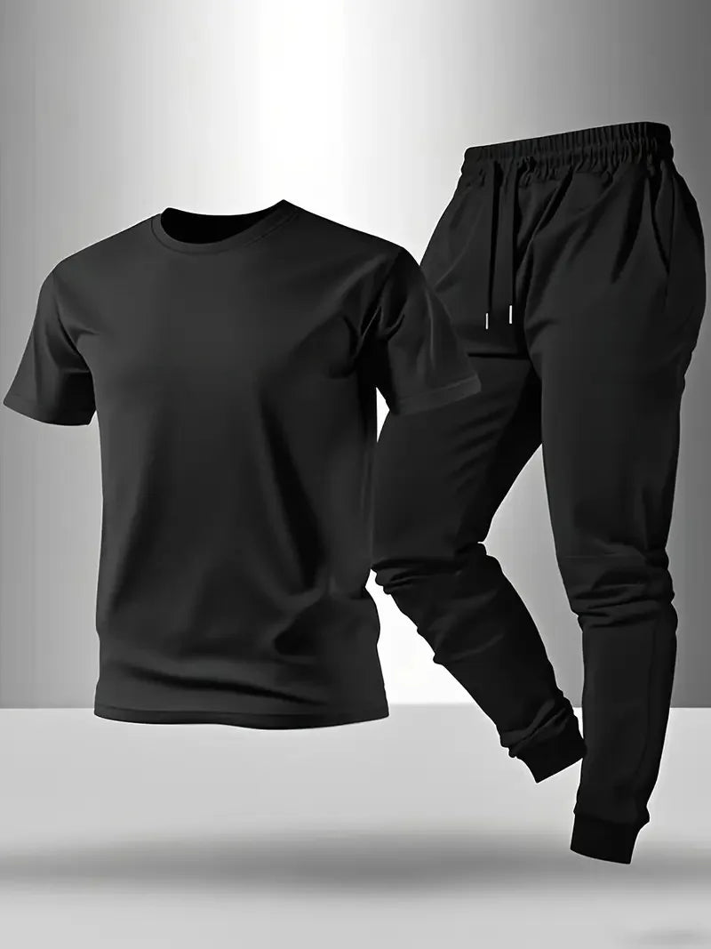 Men's Casual Print Round Neck T-Shirt and Sports Pants Set