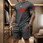 Men's Casual Round Neck T-Shirt and Drawstring Shorts Set