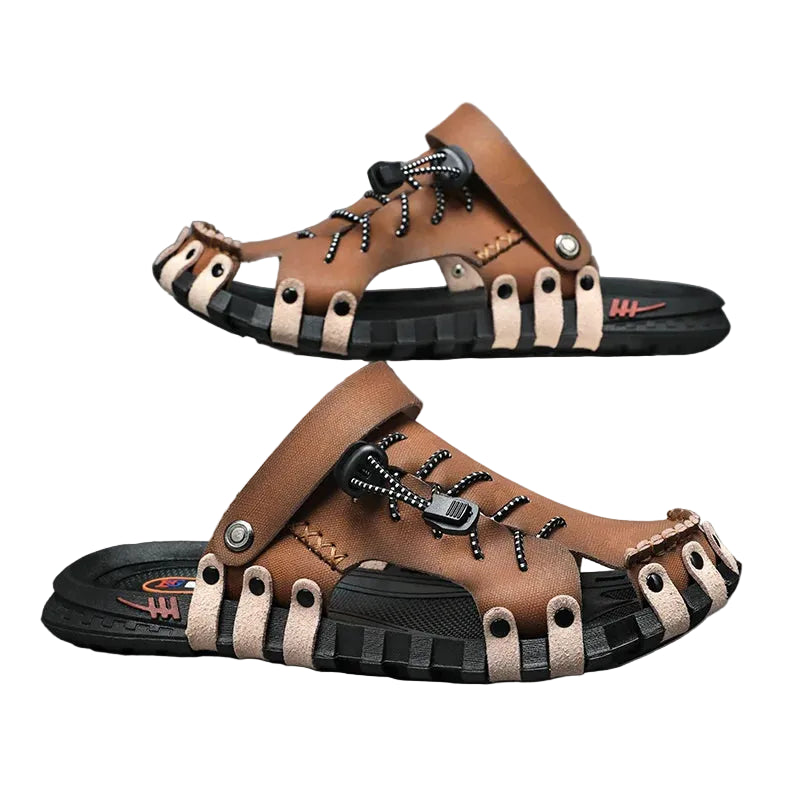 ADMAR Men's Leather Sandals Casual Slip-On Breathable Shoes