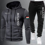 Men's Casual Zip Hooded Sweatshirt and Drawstring Pants Set