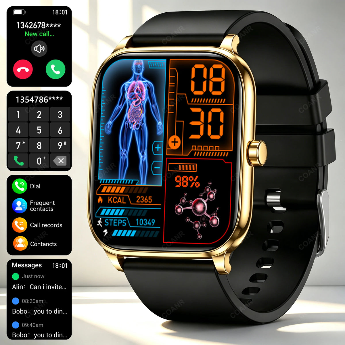 1.83 Inch HD Screen Health Monitor Smartwatch IP68 Waterproof