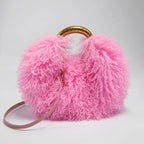 Women's Solid Color Plush Shoulder Bag with Adjustable Strap
