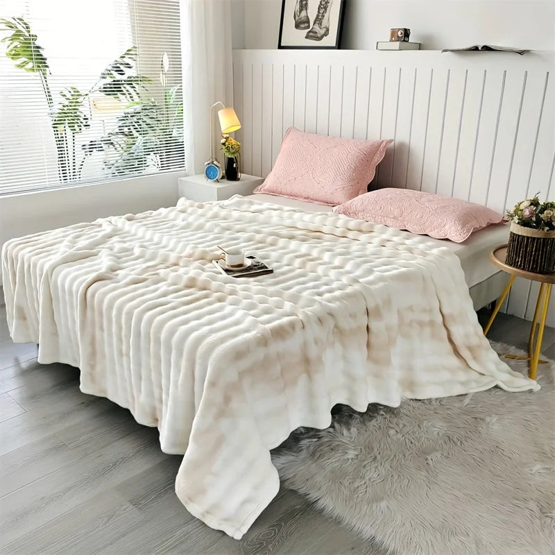 Thick Warm Faux Rabbit Fur Blanket and Soft Plush Throw
