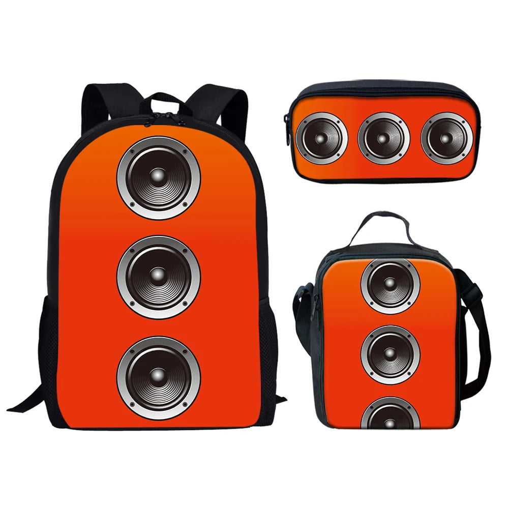 Kids' 3D Audio Speaker Print 3-Piece Backpack Lunch Bag and Pencil Case Set