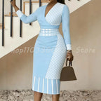 Women's Polka Dot Color Block V-Neck Midi Dress