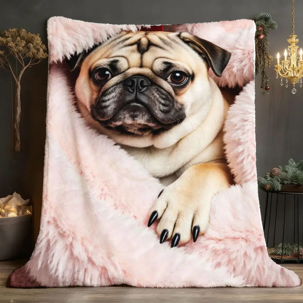 Pug Dog Flannel Blanket and Decorative Couch Throw