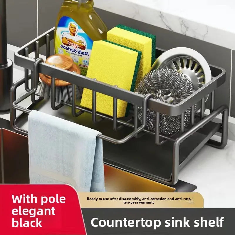 Kitchen Sponge Holder and Sink Drain Rack with Hanging Hook