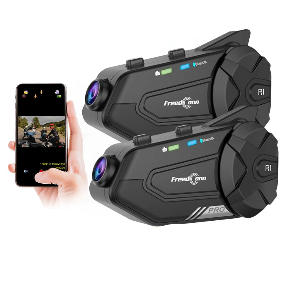 Motorcycle Helmet Bluetooth Intercom and 1080P Dash Cam Headset