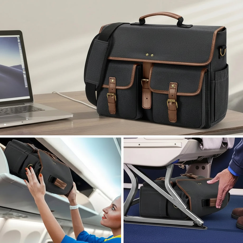 Men's Fashion Canvas Waterproof 15.6 Inch Laptop Messenger Bag
