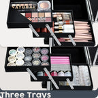 Rolling Makeup Case Cosmetic Travel Trolley with 4 Sliding Trays