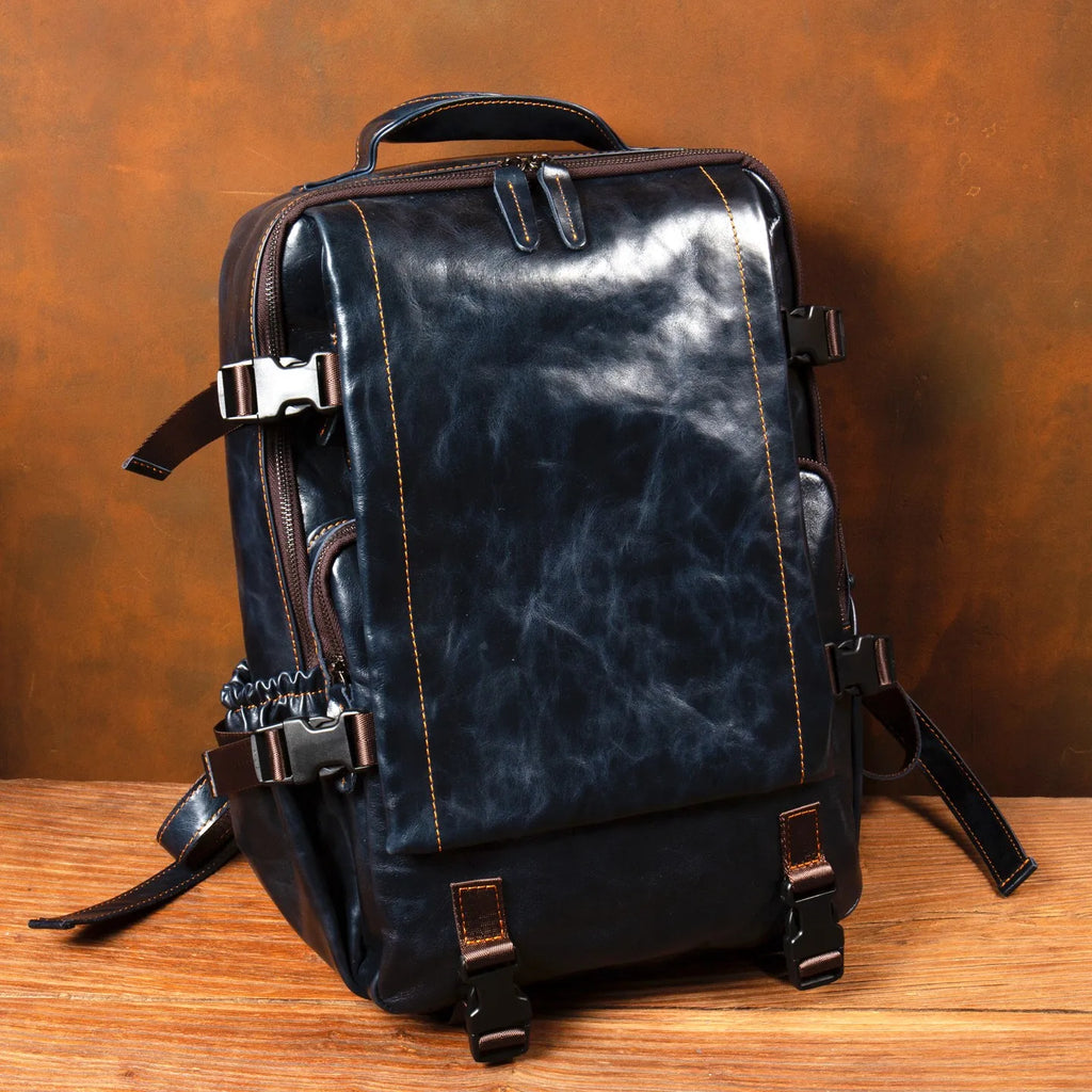 Men's Genuine Leather 16 Inch Travel Laptop Backpack
