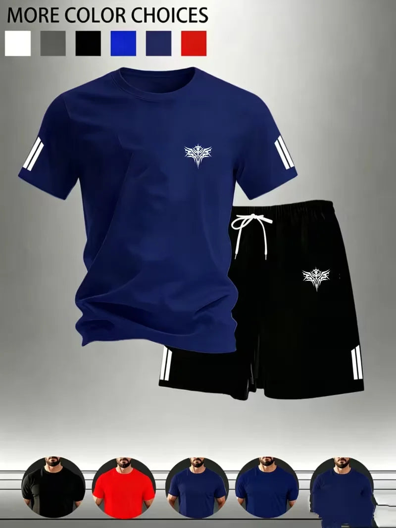Men's Casual Round Neck T-Shirt and Shorts Set