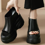 Women's Genuine Leather Wedge Platform Mules