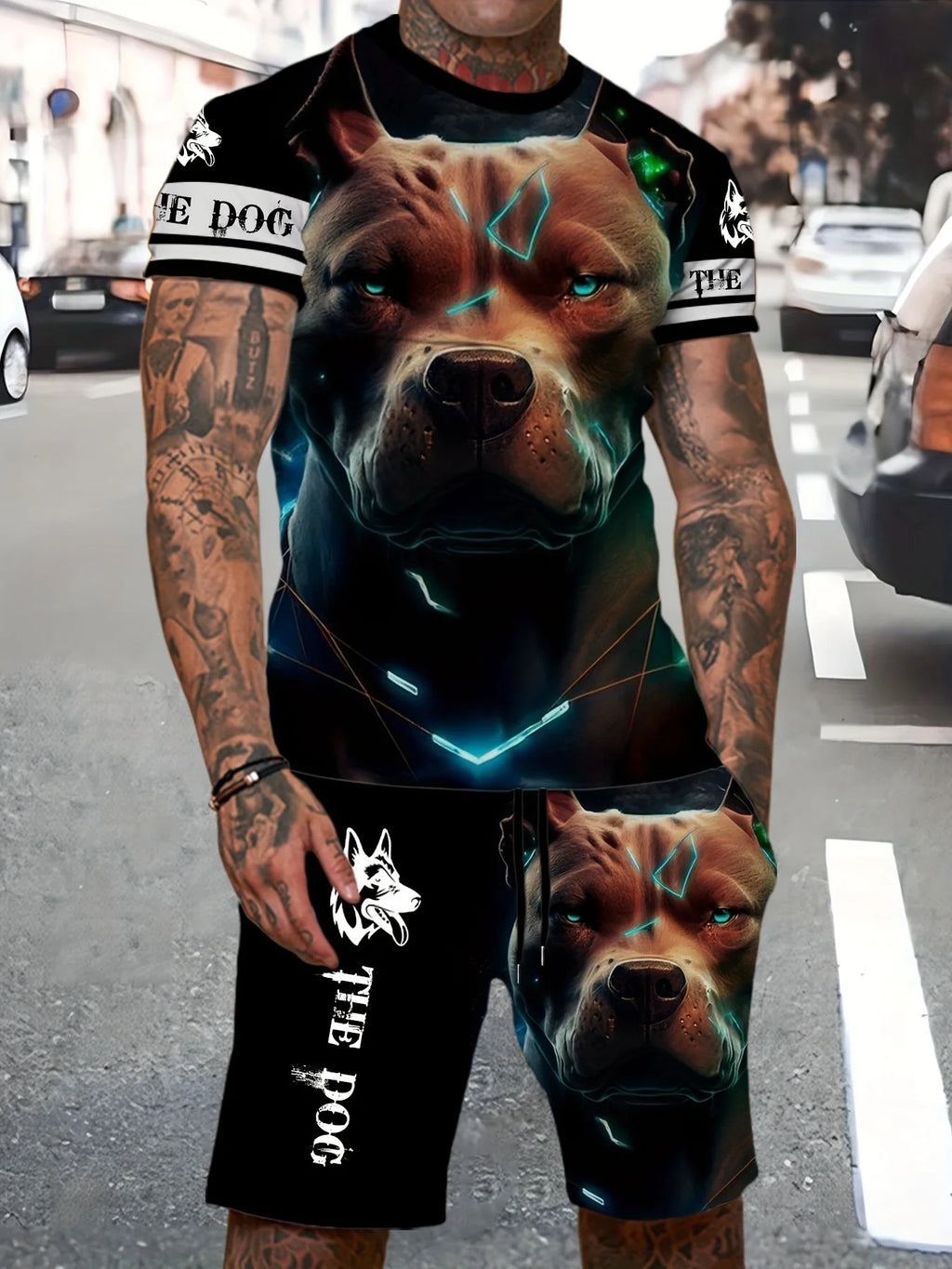 Men's Casual Graffiti Print T-Shirt and Shorts Two Piece Set