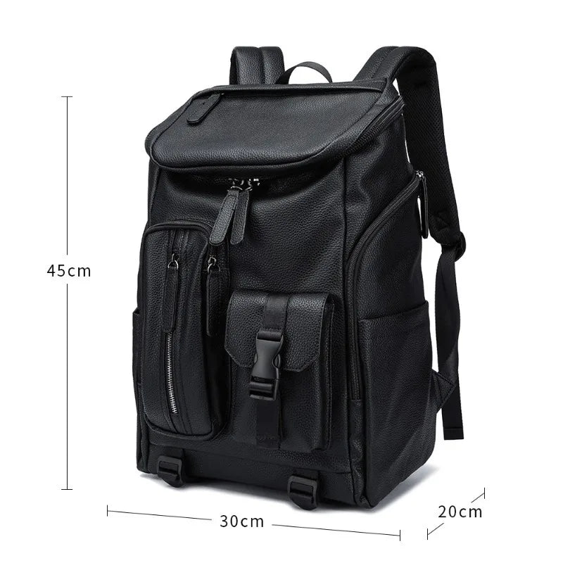 Men's Fashion PU Leather Large Capacity Travel Laptop Backpack