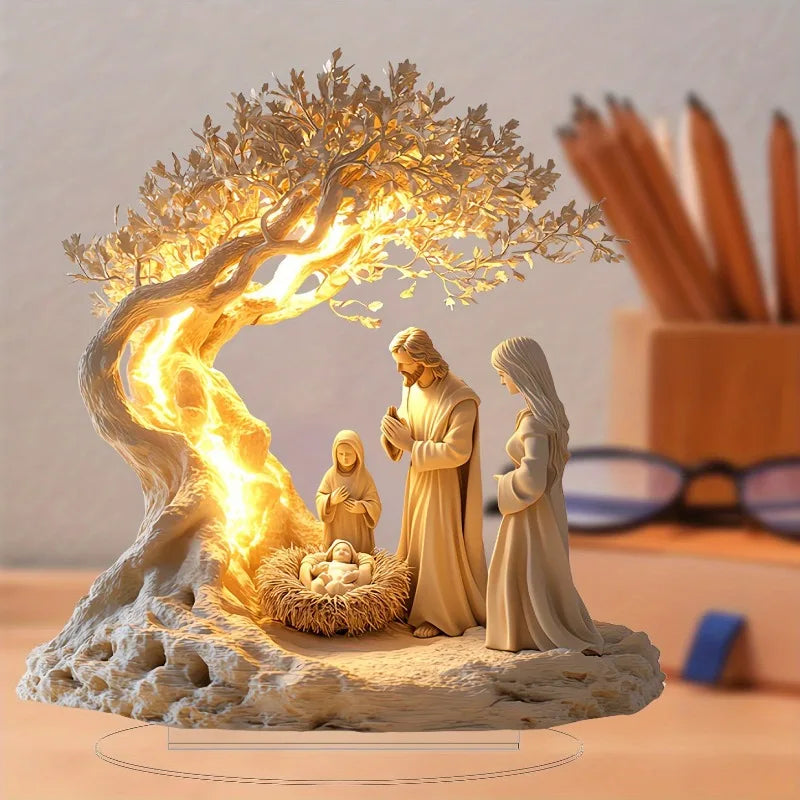Yellow Acrylic Nativity Scene Desktop Plaque and Tabletop Signboard