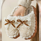 Women's Faux Fur Bowknot House Slippers Plush Warm Indoor Shoes