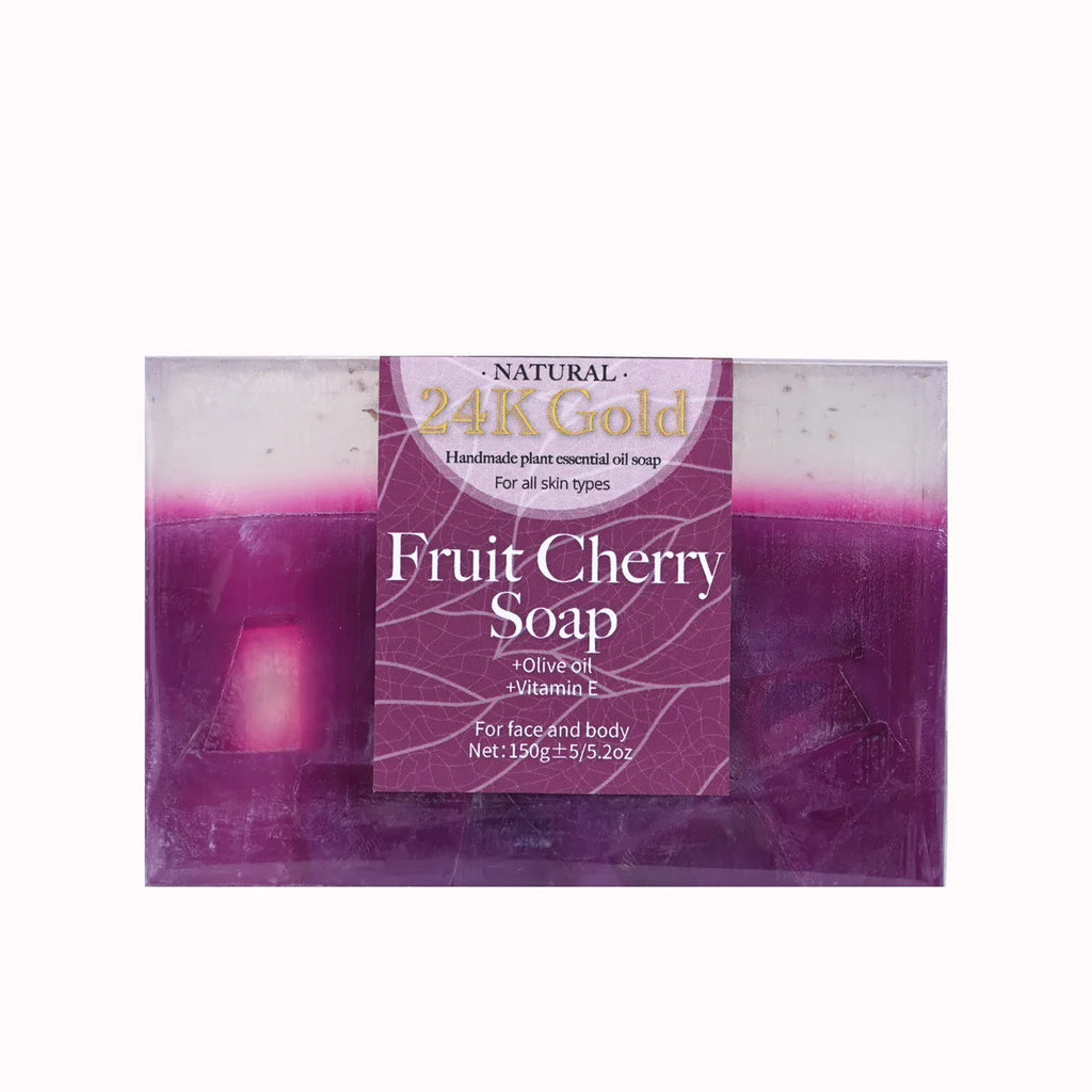 Unisex 24K Gold Cherry Essential Oil Cleansing Soap Bar 5.3 oz