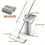 Wet and Dry Mop Set, Flat Mop with Built-in Scraper and Bucket, Suitable for Kitchen, Bathroom, Bedroom, and Living Room Floors