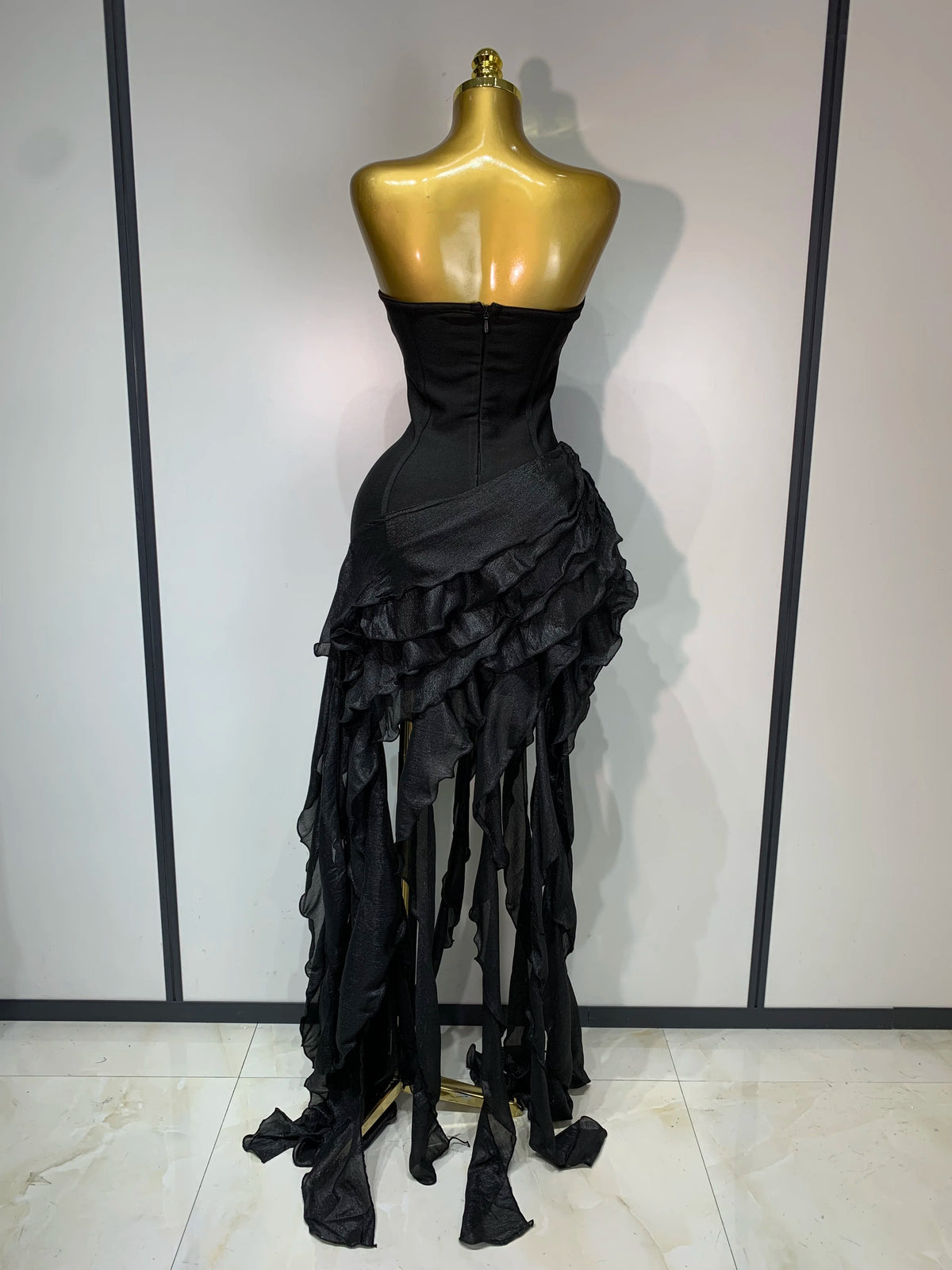 Women's Fashion Strapless Ruffle Bandage Mini Party Dress