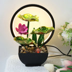 Lotus Leaf Tabletop Water Fountain and LED Light Waterfall