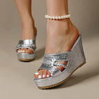 Women's Fashion Crocodile Print Platform Wedge Heel Slide Sandals