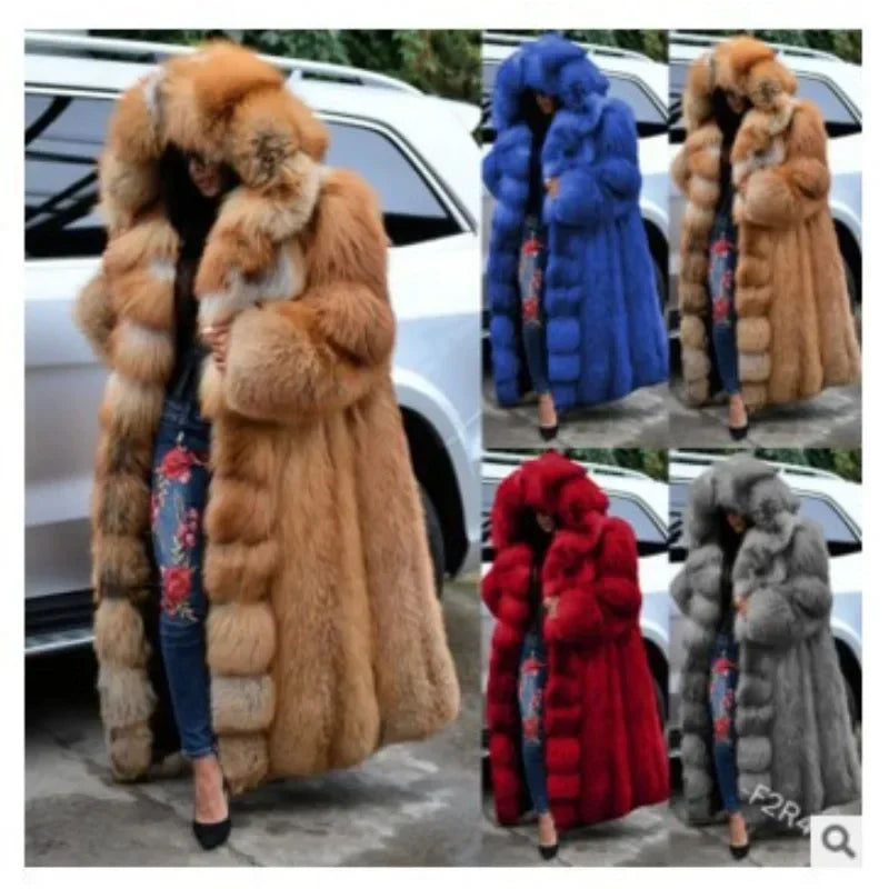 Women's Thick Warm Hooded Faux Fur Coat